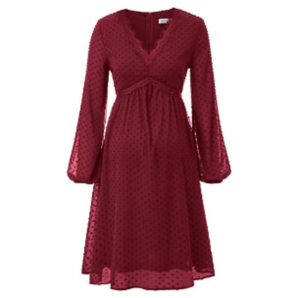 JASAMBAC Women's LS Swiss Dot Dark Red Dress Small NWOT - Picture 3 of 5
